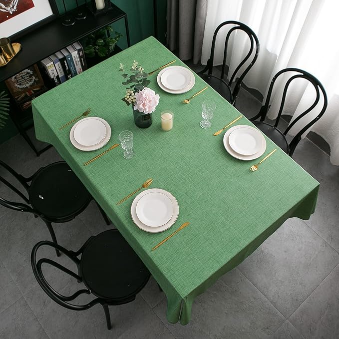 Pioggia Vinyl Tablecloth with Flannel Backing Rectangle Waterproof Oil-Proof Plastic Table Cloth Wipeable PVC Table Cover for Indoor and Outdoor (Dark Green, 60 x 120 Inch)