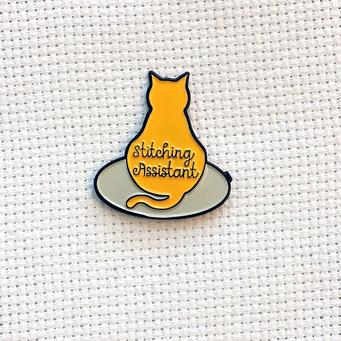 Stitching Assistant Orange Cat on Embroidery Hoop Enamel Needle Minder