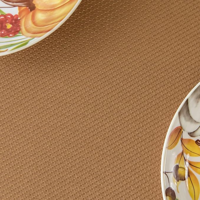 maxmill Square Harvest Tablecloth Water Resistance Antiwrinkle Spill Proof Textured Table Cloth Decorative Fabric Table Cover for Fall Harvest Thanksgiving Parties Dinner, 70 x 70 Inch, Amber Bronze