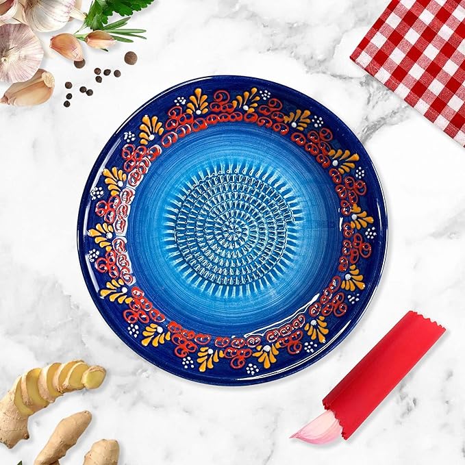 Ceramic Grater Bowl, Garlice Grater Plate, Handmade Ginger Grater, Mincer Bowl for Cheese &Vegetables, Ceramic Decorative Mincer, Hand Dish for Garlic (Sultan Navy)