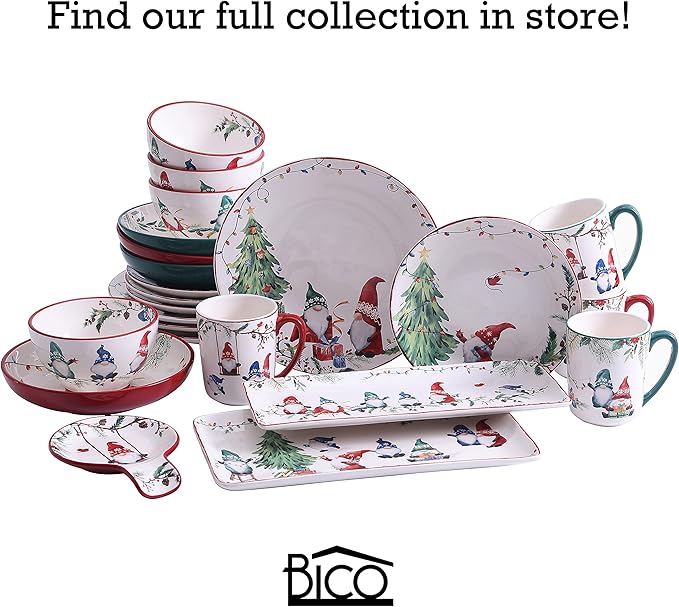 Bico Christmas Gnome Ceramic Mug Set of 4, Christmas Coffee Mugs, 16oz Holiday Cups for Tea, Cocoa, or Hot Drinks, Microwave & Dishwasher Safe