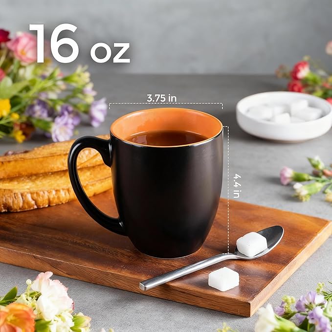 GBhome 16oz Coffee Mugs Set of 6, Large Ceramic Coffee Mugs for Man, Woman, Dad, Mom, Modern Coffee Mugs Set with handle for Tea/Latte/Cappuccino/Milk/Cocoa. Dishwasher&Microwave Safe,Orange