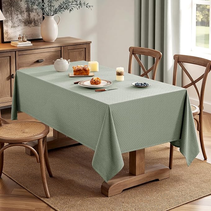 MIULEE Sage Green Linen Cotton Table Cloth Rectangle Tablecloth Spring Waterproof Spillproof Cross-Star Textured Table Cltoth Decorative Farmhouse Style for Dining Party Weddings 60x120 Inch