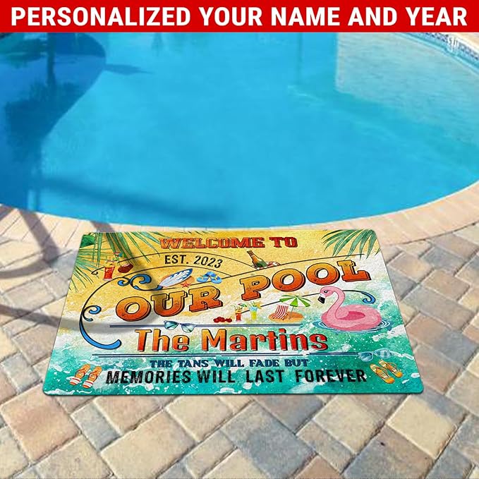 THUYPT Personalized Pool Doormat, Pool Rug with Pool Rules Pattern, Poolside Decorations Pool Accessories, Pool Patio Decor Summer Themed Outdoor/Indoor (07)