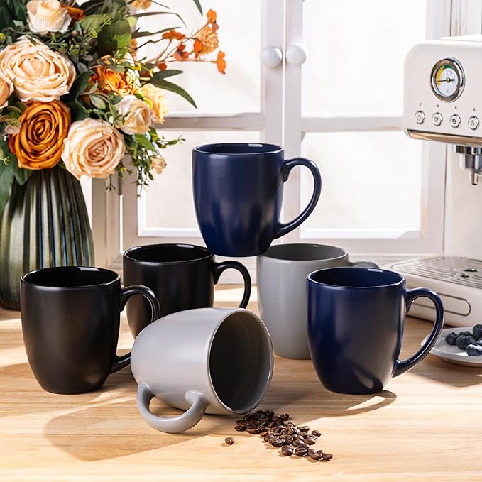 GBhome 12oz Coffee Mugs Set of 6,Ceramic Coffee Mugs for Man, Woman, Dad, Mom, Modern Coffee Mugs Set with handle for Tea/Latte/Cappuccino/Milk/Cocoa. Dishwasher&Microwave Safe,Multi-Color