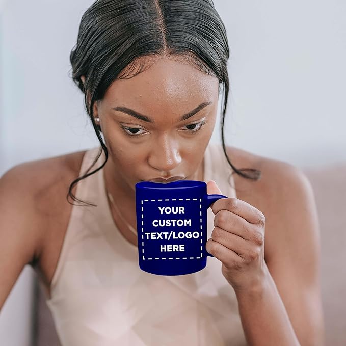 Custom Ceramic Coffee Mugs 11 oz. Set of 10, Personalized Bulk Pack - Coffee cup set, Iced coffee cup, Gaming mug - Royal Blue