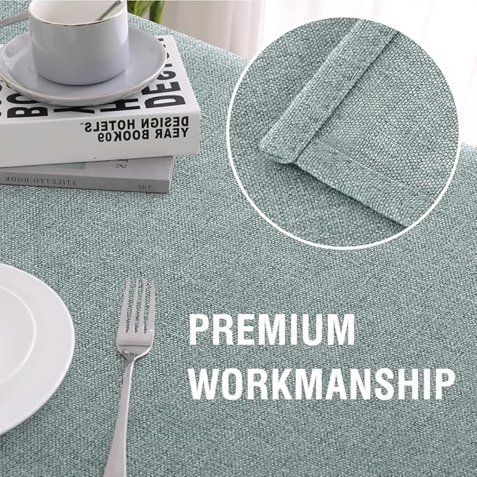 H.VERSAILTEX Linen Textured Tablecloth 60 x 120 Waterproof Decorative Table Cloth Spill-Proof Linen Look Cover for Party Table Extra Soft and Thick Fabric Wrinkle Free, Heather Aqua Gray
