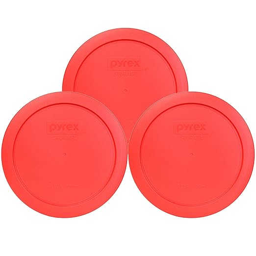 Pyrex 7201-PC 4-Cup Red Plastic Food Storage Replacement Lid (3-Pack) - Made in USA
