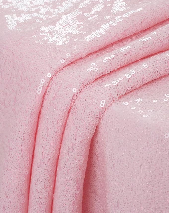 Eternal Beauty Sequin Tablecloth, 50x50 Inch Pink Square Glitter Table Cover for Valentines Cake Dessert Exhibition Party Birthday Events