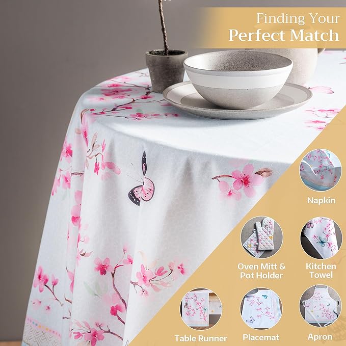 Maison d' Hermine Table Cloth Round Table 100% Cotton 69 Round Inches Tablecloth Reusable Decorative for Dining Room Farmhouse Home Valentines Day Decorations Spring Summer - Blossoms in Spring