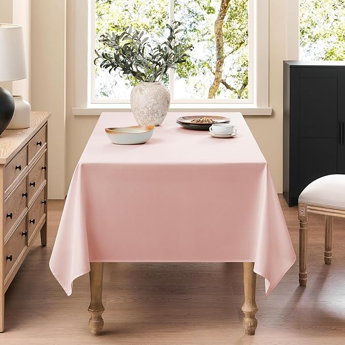 Faux Linen Tablecloths for Rectangle Tables, Burlap Textured Table Cloths Washable Farmhouse Table Cover Water Resistant for Dining, Wedding, Outdoor(Pink, 60"×104")