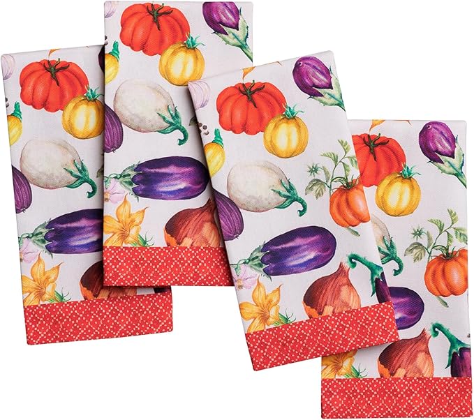 Maison d' Hermine Cloth Napkins Set of 4 100% Cotton Everyday Reusable Square Napkins Cloth Washable Dinner Party Wedding Restaurant Valentines Day Decorations Spring/Summer (Ratatouille, 18" x 18")