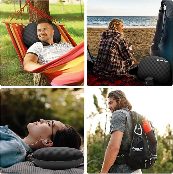 Ultralight Inflatable Camping Pillow with Soft Cover, Compact Compressible Portable Travel Air Pillow, Blow Up Camp Pillows for Outdoor Camp Sport Hiking Backpacking Travel Essential Black