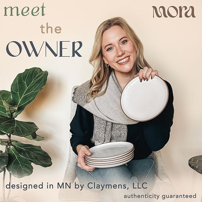 Mora Ceramic Plates Set, 7.8 in - Set of 6 - The Dessert, Salad, Appetizer, Small Dinner etc Plate. Microwave, Oven, and Dishwasher Safe, Scratch Resistant. Kitchen Porcelain Dish - Vanilla White
