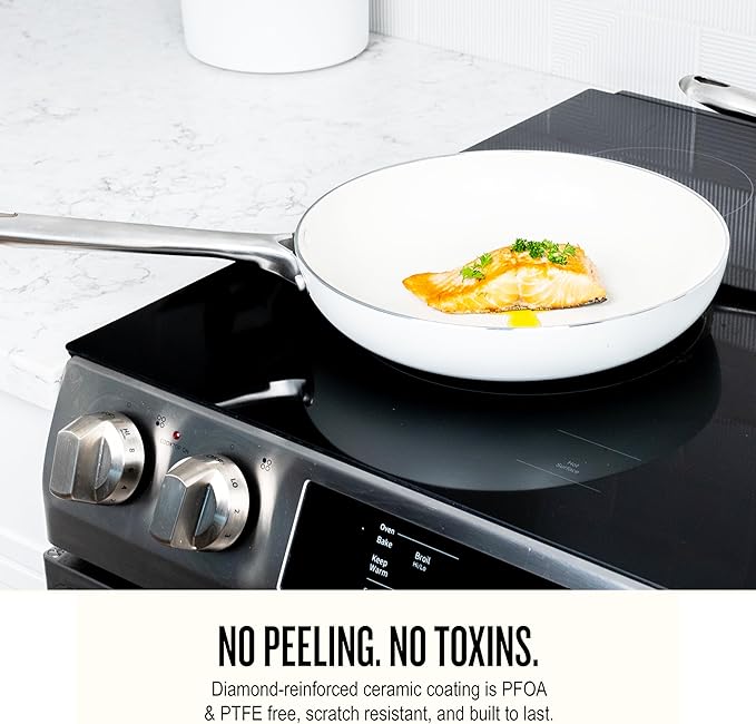 Alva Mobi 8-Piece Ceramic Nonstick Cookware Set | Made without PFAS Ceramic Coating | Recycled Aluminum Core | Induction & Oven Safe Up to 400°F | Easy-Clean, Cool-Touch Stainless Handles