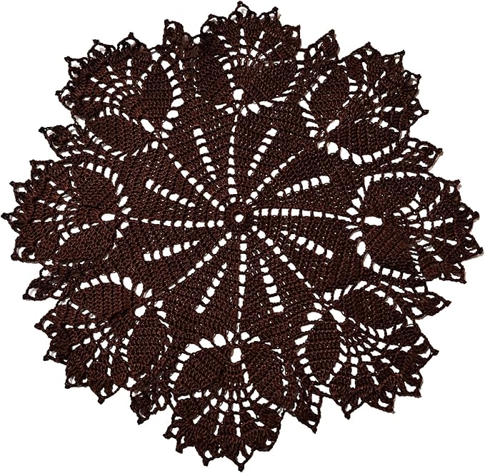 BIBITIME Tulip Flower Doilies Lace Doilies Kitchen Table Doily Mats Tablecloth Handmade Crochet Placemats Vase Dish Plate Mat (1 PC- 15 inches- 16 inches, Coffee)