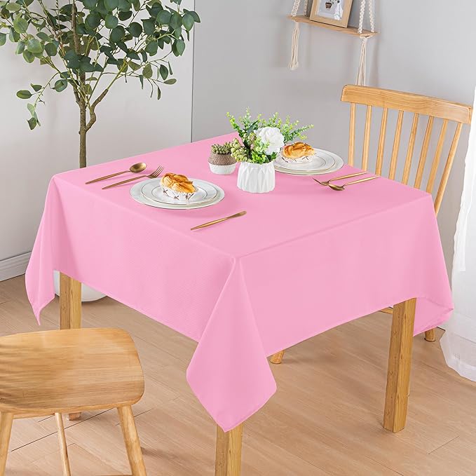 Hiasan 60 X 60 Inch Square Textured Tablecloth - Waterproof Spillproof Antiwrinkle Jacquard Table Cloth for Kitchen and Dining Dinner, Outdoor Picnic, Holiday and Parties, Pink