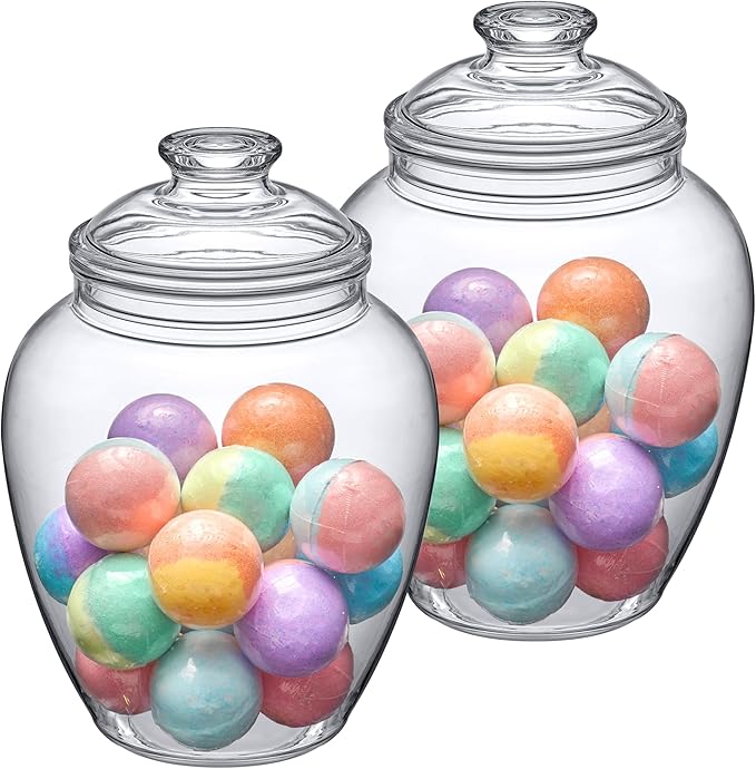 Amazing Abby - Sugar Sugar - 2-Pack 140-Ounce Plastic Candy Jar with Lid, Large Cookie Jar (7.5"(D) x 10.5"(H)), Apothecary Jar, BPA-Free, Shatter-Proof, Dishwasher-Safe, Great for Candy Buffet