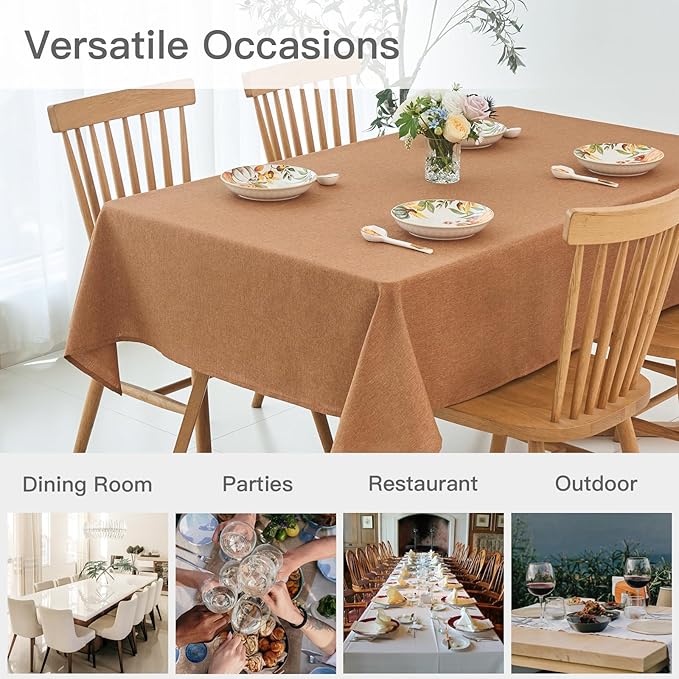 maxmill Harvest Square Tablecloth Stain Resistant Waterproof Wrinkle Resistant Linen Textured Washable Table Cloth for Fall Harvest Thanksgiving Decorative Fabric Table Cover, 52 x 52 Inch, Amber