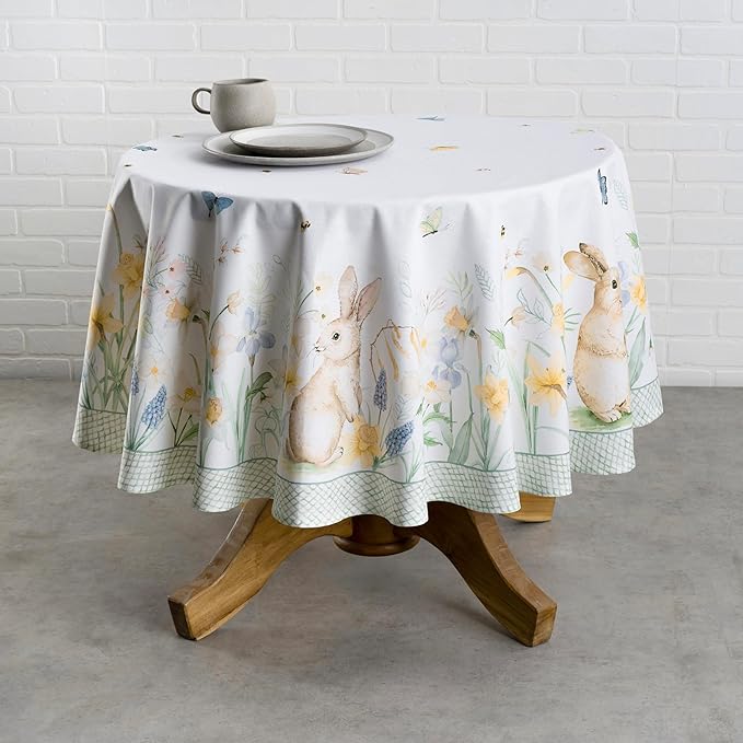 Maison d' Hermine Table Cloth Round Table 100% Cotton 69 Round Inches Tablecloth Reusable Decorative for Dining Room Farmhouse Home Valentines Day Decorations Spring Summer - Easter Dew