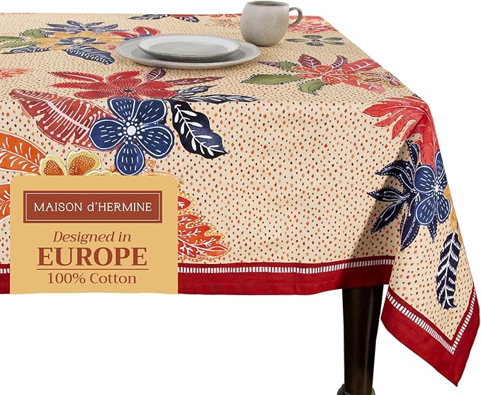 Maison d' Hermine Table Cloth Rectangle Table 100% Cotton 60 x 108 Inches Fall Tablecloth Reusable Everyday Use for Thanksgiving Christmas Decorations Dining Farmhouse Party (Kalahari)