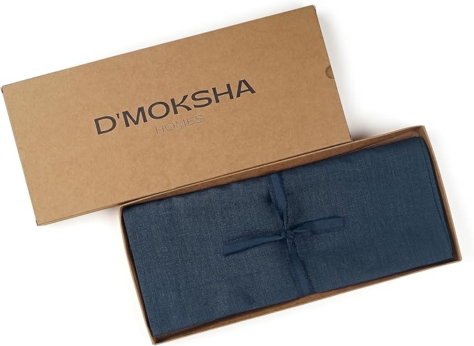 D'Moksha Homes Linen Navy Blue Table Runner 72 Inches Long - 100% Pure Linen 14 x 72 Inch Table Runner for Dining, Easter - Machine Washable