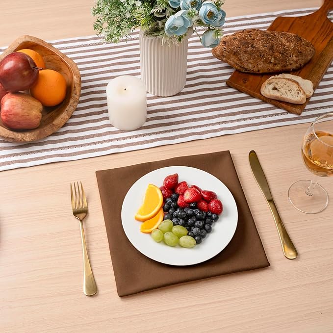 Blue Needles Solid Cloth Napkins Set of 12 Nut Brown 100% Cotton Dinner Napkins 18x18 inches - Soft, Reusable, Absorbent & Washable Linen, Ideal for Wedding Events, Parties & Everyday Use