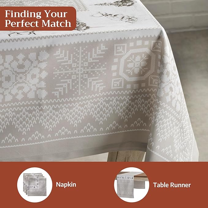 Maison d' Hermine Table Cloth Rectangle Table 100% Cotton 60 x 108 Inches Fall Tablecloth Reusable Everyday Use for Thanksgiving Christmas Decorations Dining Farmhouse Party (Cozy Christmas)