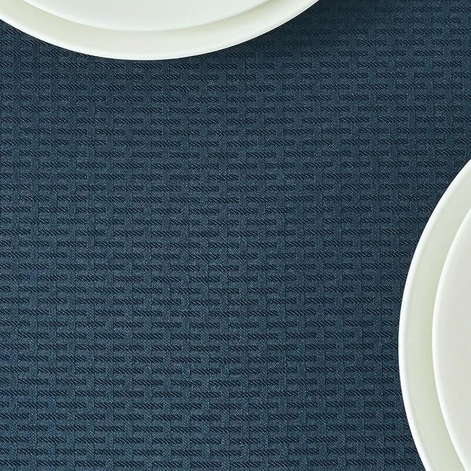 maxmill Square Tablecloth Water Resistance Antiwrinkle Spill Proof Weaved Texture Table Cloth, Decorative Fabric Table Cover for Banquet Parties Event Holiday Dinner, 70 x 70 Inch, Navy Blue