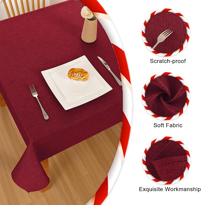 Hiasan Faux Linen Rectangle Tablecloth - Wrinkle and Stain Resistant Washable Table Cloth for Kitchen Dining Room Holiday Table Cover for Dinner, Red, 70 x 90 Inch