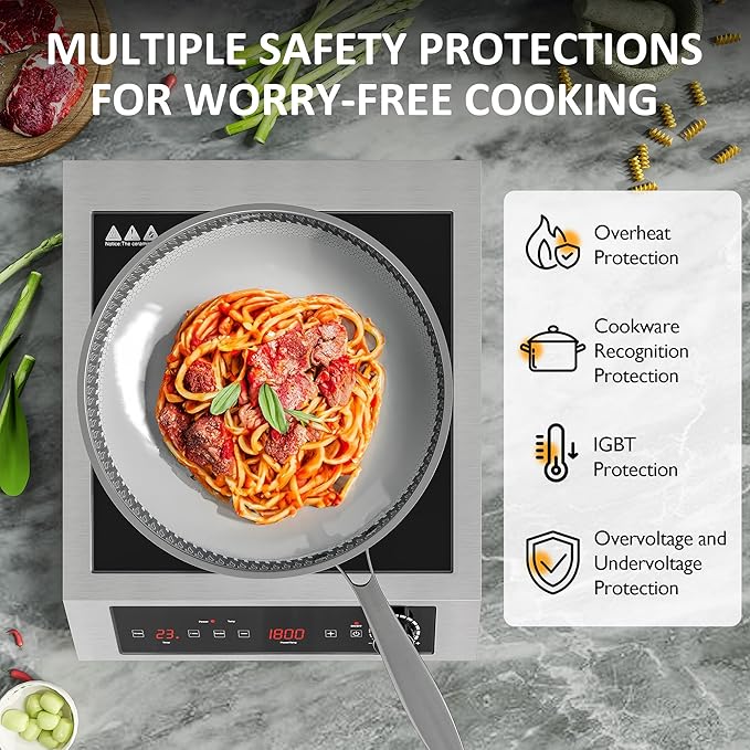 Sunvivi 1800W Portable Induction Cooktop, Commercial-Grade Electric Countertop Burner with Timer, Induction Hot Plate with LED Screen, 10 Power(100W-1800W), 14 Temp Setting(140°F-536°F), Black