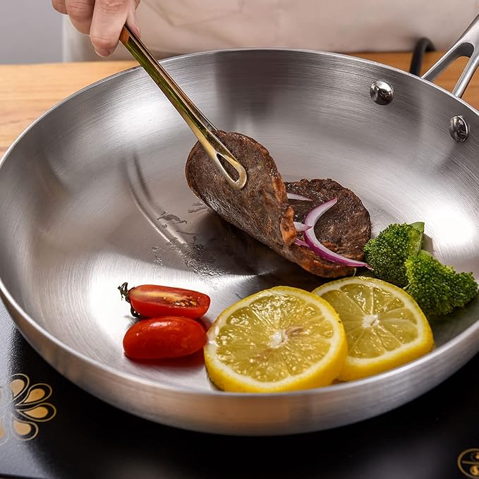 LOLYKITCH 8.5-10-12 Inch Tri-ply Stainless Steel Frying Pans Set of 3,Skillets,Induction Cookware Set,Oven and Dishwasher Safe,Riveted Handle