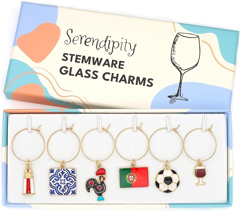 Serendipity Portugal Wine Charms, Gift for Portuguese, Rooster of Barcelos, Azulejos, Portugal Flag, Lighthouse, Porto Wine, Soccer, Portugal Souvenir, Travel Keepsake