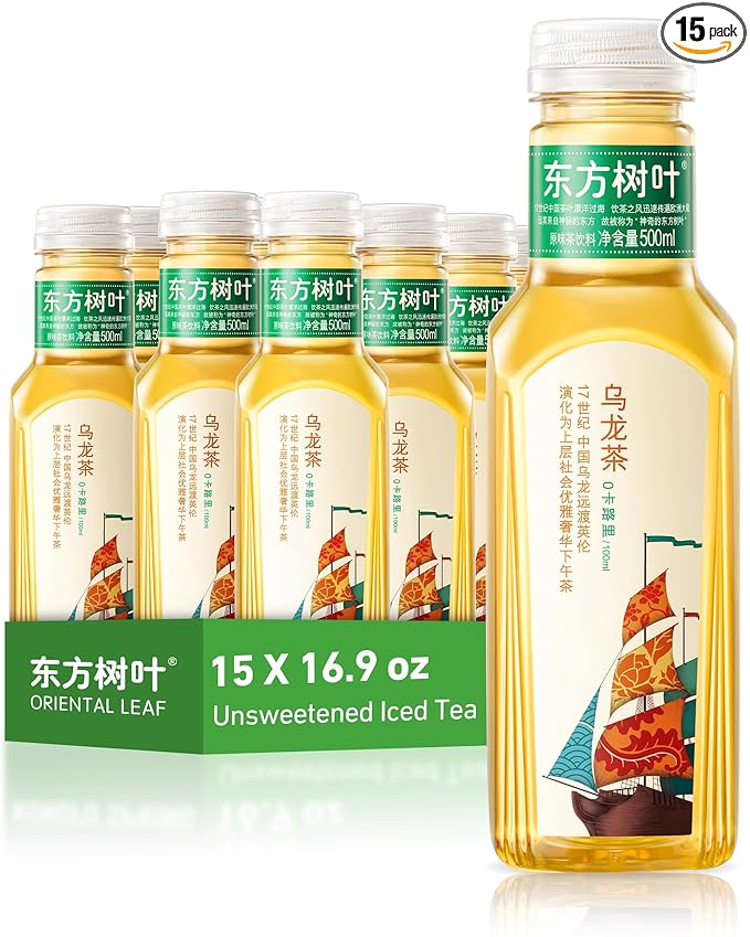 ORIENTAL LEAF Unsweetened Iced Tea – Bottled Oolong Tea, 16.9 FL oz bottles (Pack of 15), Brewed Tea Drinks, Sugar Free, 0 Calories
