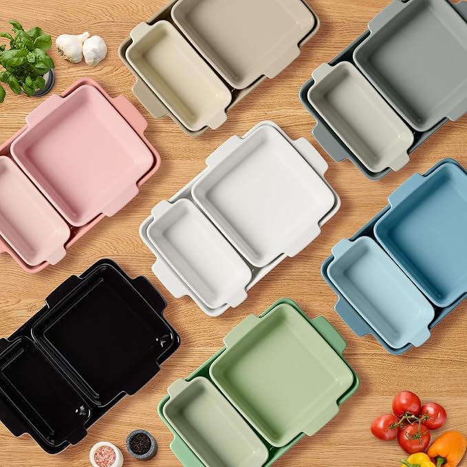 Best Choice Products 3-Piece Ceramic Bakeware Set, Stoneware Baking Dishes, Porcelain Casserole Bakeware Dishes, Serving Dishes - 9x12 Casserole, Loaf Pan, 8x8 Baking Dish - Black Licorice