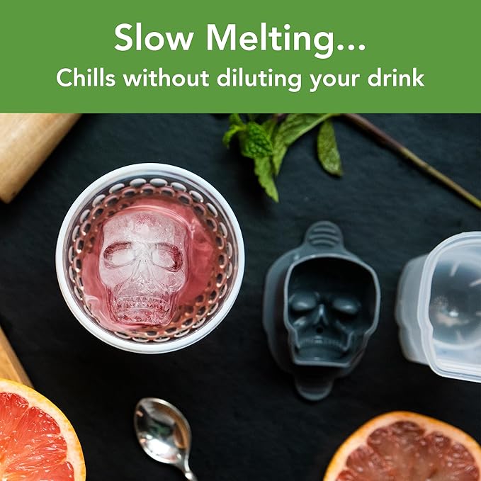 Tovolo Skull Ice Cube Mold Pack of 2 Craft Ice Molds for Whiskey Bourbon Cocktails, Easy Fill No Leak Silicone Skeleton Skull Shaped Ice Cube Gifts for Men, Dishwasher Safe BPA Free Large Skull Mold
