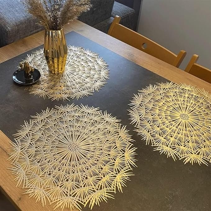 Placemats Elegant Tablemats Dandelion Flower Shape Placemats Place Mats for Kitchen Dining Table Holiday Wedding(Sliver,4Pcs)