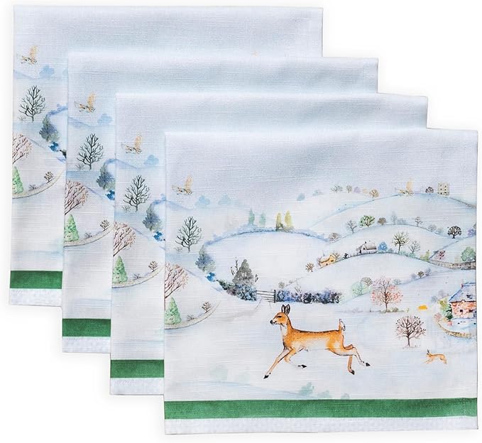 Maison d' Hermine Cloth Napkins Set of 4 100% Cotton for Thanksgiving Christmas Decorations Everyday Reusable Square Fall Napkins Cloth Washable Dinner Party (Snowy World, 20"x20")