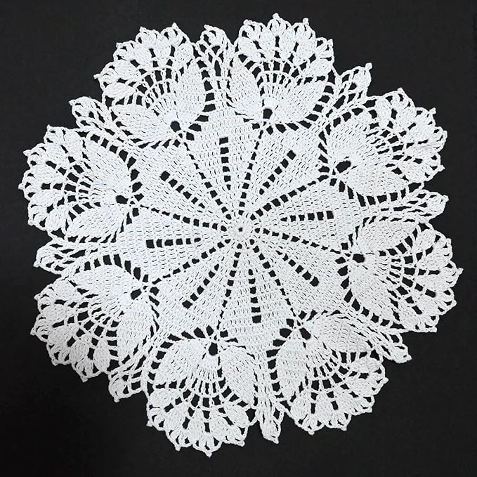BIBITIME Tulip Flower Doilies Lace Doilies Kitchen Table Doily Mats Tablecloth Handmade Crochet Placemats Vase Dish Plate Mat (1 PC- 15 inches- 16 inches, White)
