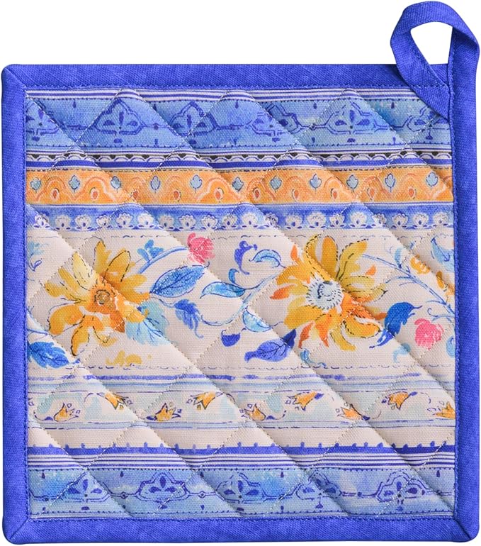 Maison d' Hermine Pot Holders 100% Cotton Heat Resistant Potholders 8" x 8" Hot Pads with Loop BBQ, Cooking, Baking, Grilling, Kitchen, Handling Hot Pans Spring/Summer (Pack of 1, Girassol)