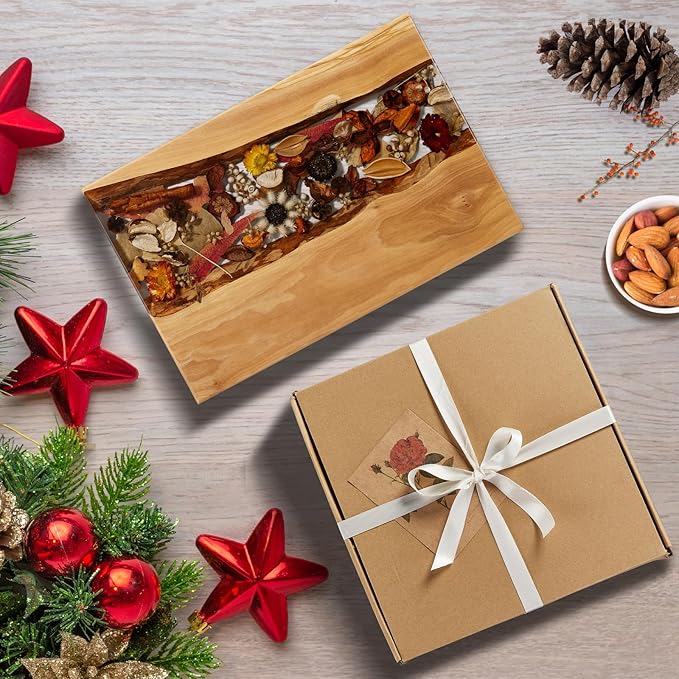 Handmade Olive Wood Charcuterie Boards with Flowers Preserved, Olive Wood Cutting Board, Housewarming Gifts New Home, Wedding Gifts, Birthday Gifts for Woman