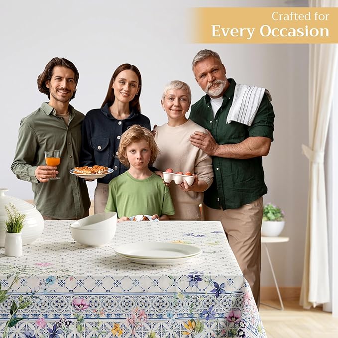 Maison d' Hermine Table Cloth Square Table 100% Cotton 54 x 54 Inches Tablecloth Reusable Decorative for Dining Room Farmhouse Home Valentines Day Decorations Spring Summer - Faience