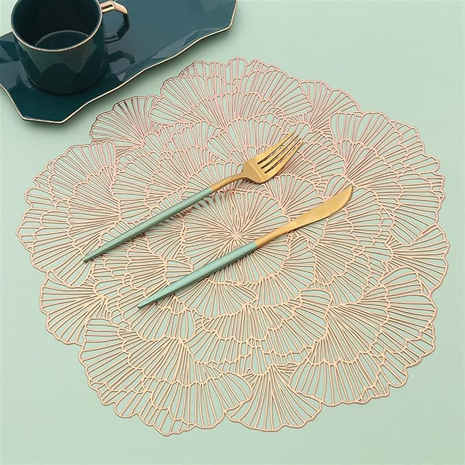 4/6PC Washable PVC Placemats Heat- Placemat Anti-Skid Insulation Pads PVC Table Mats Easy to Clean Woven(Rose,4 Pieces)