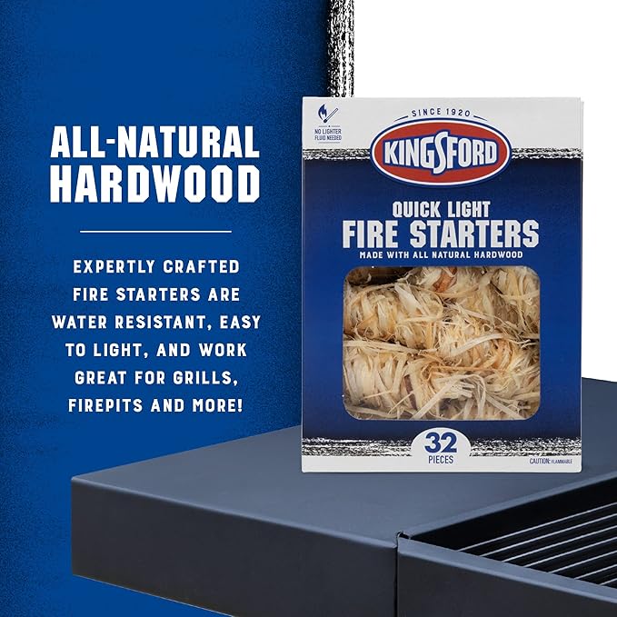 Kingsford Quick Light Fire Starters | Wooden Fire Starters Made with All Natural Hardwood for Grilling, Campfires, & Outdoor Fireplaces | 32 Count Fire Starter Rolls (Pack of 2)
