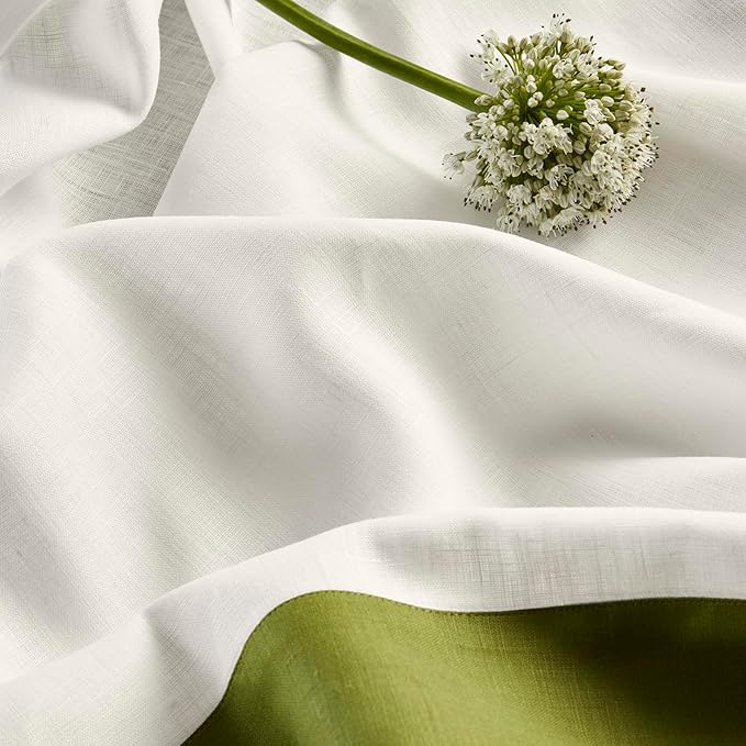 Solino Home Linen Square Tablecloth 52 x 52 Inch - 100% Pure Linen Avocado and White Table Throw - Contempo, Machine Washable Table Cloth for Winter, Spring, St Patricks Day