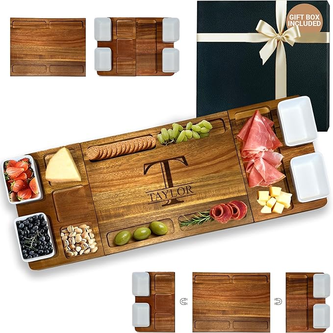 Personalized Charcuterie Boards, 31'' Custom Cheese Board for Cheese & Meat, Acacia Wood Magnetic Boards, Gift for Wedding, Serving Tray for Housewarming New Home, Anniversary, Engagement