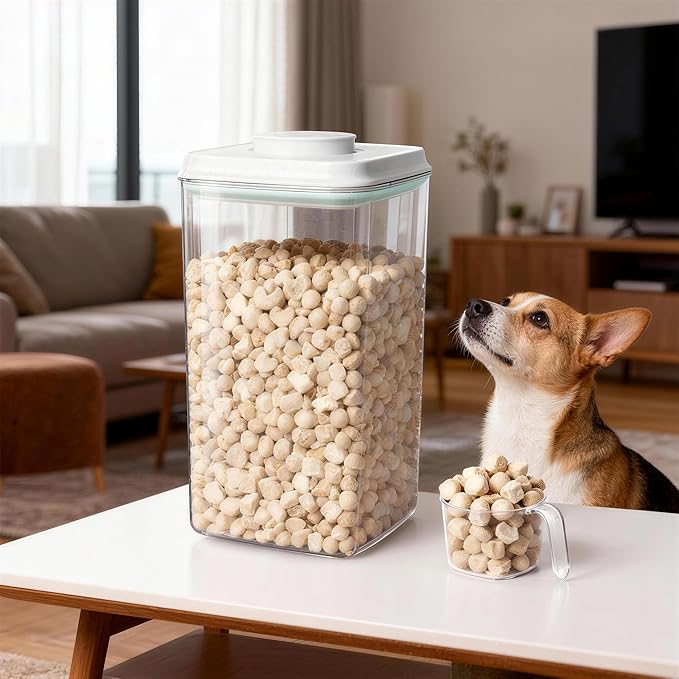 3-5 Lbs Dog-Cat Treat Container Pop Pet Food Storage Container for Kibble & Treats with 130ml / 0.13qt Measure Scoop, Stackable Pop Lid Plastic Container (4000ml / 4.2qt *1)