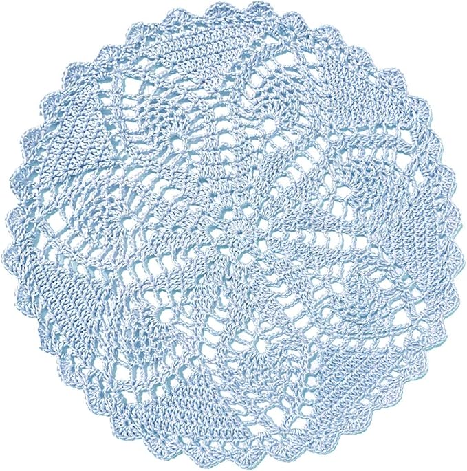 BIBITIME 11 to 12 inches Lace Placemats Table Doilies Round Handmade Crochet Doily Kitchen Cup Mug Mats Coasters (Light Blue,1PC)