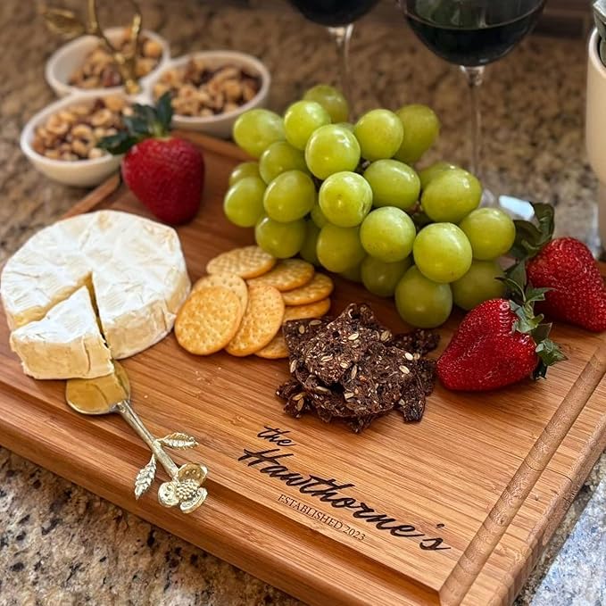 Handmade Personalized Cutting Board - Unique Wedding, New Home, and Bridal Shower Gifts - Christmas Gifts - Engraved Charcuterie Boards - Bamboo Cheese Board