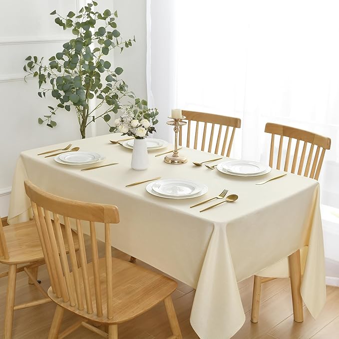 JIUZHEN Square Table Cloth Faux Linen Farmhouse Tablecloth Wrinkle & Stain Resistant Table Cover for Kitchen Dining, Holiday Party Dinner, Champagne, 70 x 70 Inch